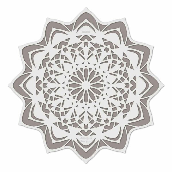 Schablone Mandala Silhouette mit bräunlichem Hintergrund.