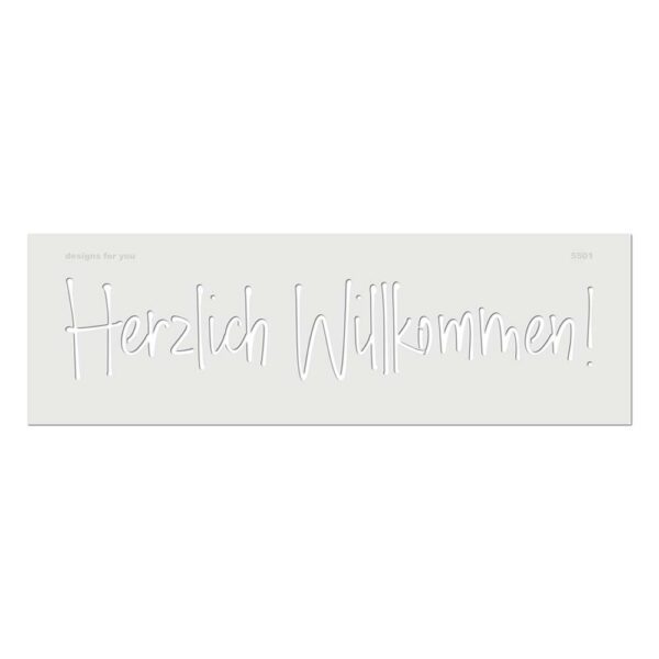 Schablone Herzlich Willkommen auf weißem Untergrund (Produktbild).